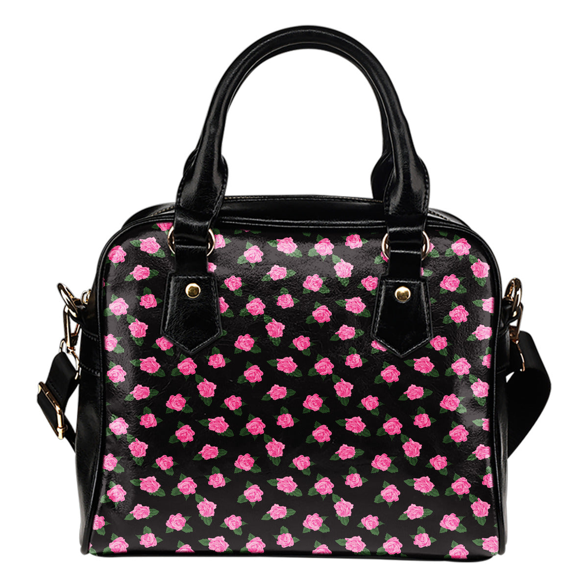 Ballerina Rose Themed Design B3 Women Fashion Shoulder Handbag Black Vegan Faux Leather