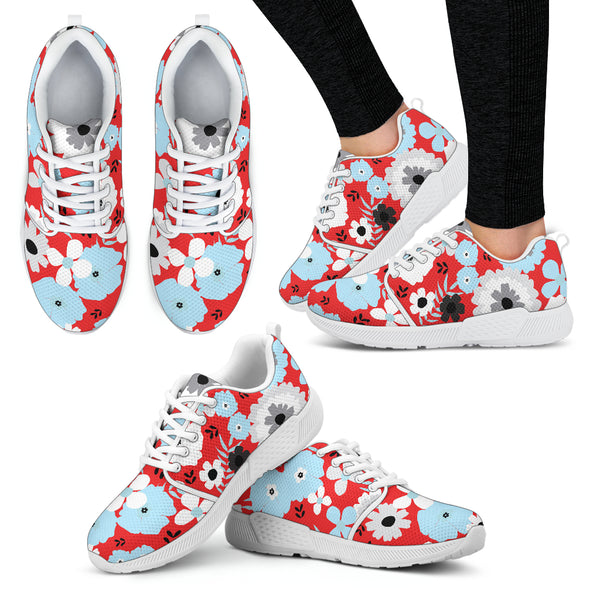 Red Blue White Floral Women Athletic Sneakers