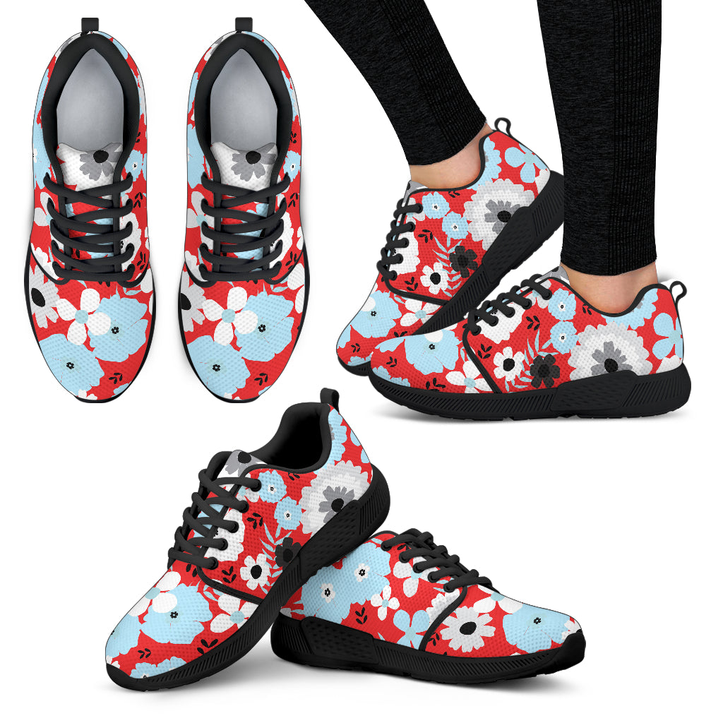 Red Blue White Floral Women Athletic Sneakers