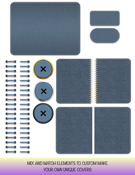 Blue Gray Linen Cover Kit for Digital Planners, Spirals, Coils, Customize Your Digital Planners, Commercial Use OK, Digital Planners, Digital Journals, Compatible for PC, Mac, Canva. #109