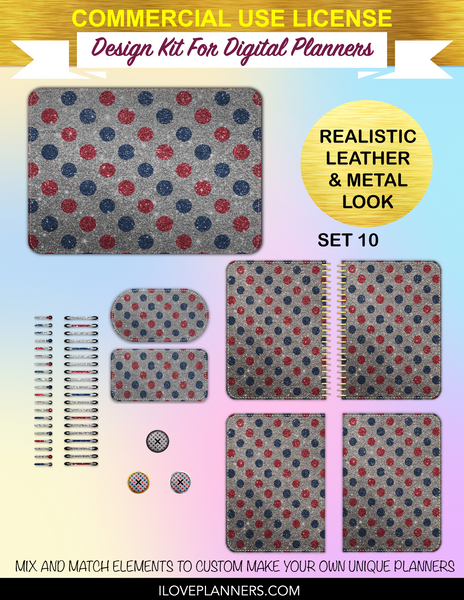 Patriotic Glitter Cover Kit for Digital Planners, Spirals, Coils, Customize Your Digital Planners, Commercial Use OK, Digital Planners, Digital Journals, Compatible for PC, Mac, Canva. #111