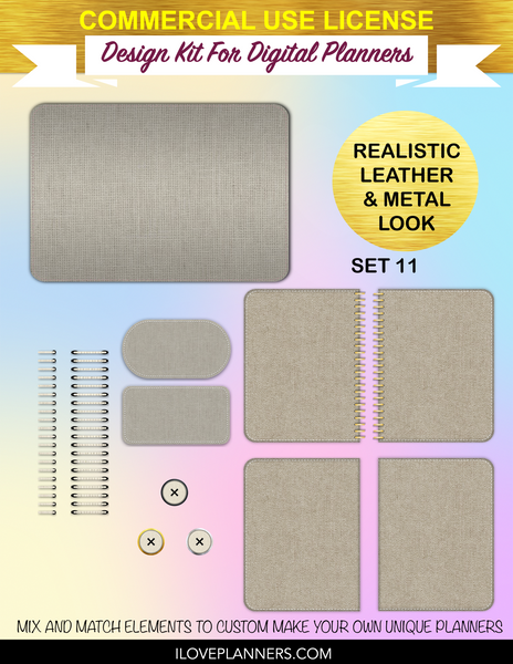 Natural Linen Cover Kit for Digital Planners, Spirals, Coils, Customize Your Digital Planners, Commercial Use OK, Digital Planners, Digital Journals, Compatible for PC, Mac, Canva. #108