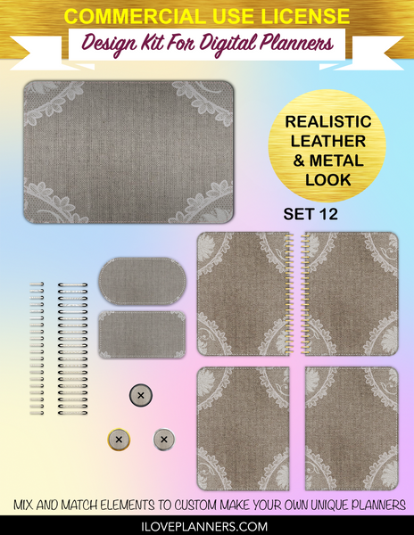 Lace & Linen Cover Kit for Digital Planners, Spirals, Coils, Customize Your Digital Planners, Commercial Use OK, Digital Planners, Digital Journals, Compatible for PC, Mac, Canva. #107