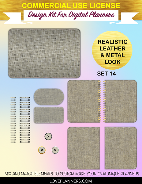 Natural Linen Cover Kit for Digital Planners, Spirals, Coils, Customize Your Digital Planners, Commercial Use OK, Digital Planners, Digital Journals, Compatible for PC, Mac, Canva. #108