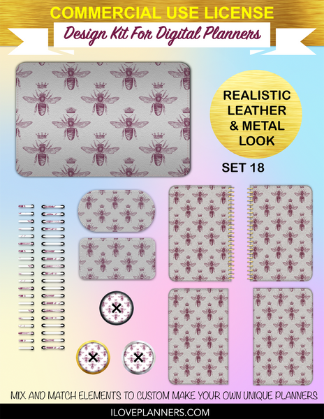 Lovely Bee Digital Planners, Spirals, Coils, Customize Your Digital Planners, Commercial Use OK, Digital Planners, Digital Journals, Compatible for PC, Mac, CANVA. #45