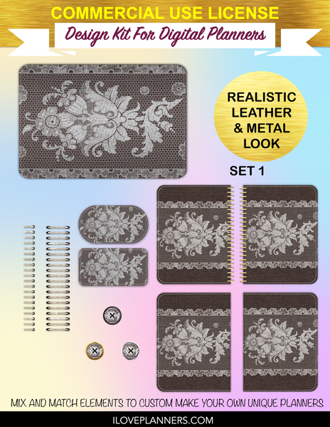 Lace & Linen Cover Kit for Digital Planners, Spirals, Coils, Customize Your Digital Planners, Commercial Use OK, Digital Planners, Digital Journals, Compatible for PC, Mac, Canva. #107