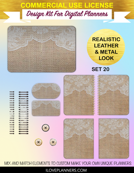 Lace & Linen Cover Kit for Digital Planners, Spirals, Coils, Customize Your Digital Planners, Commercial Use OK, Digital Planners, Digital Journals, Compatible for PC, Mac, Canva. #107