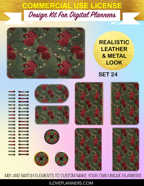 Red Rose Bee Digital Planners, Spirals, Coils, Customize Your Digital Planners, Commercial Use OK, Digital Planners, Digital Journals, Compatible for PC, Mac, CANVA. #46