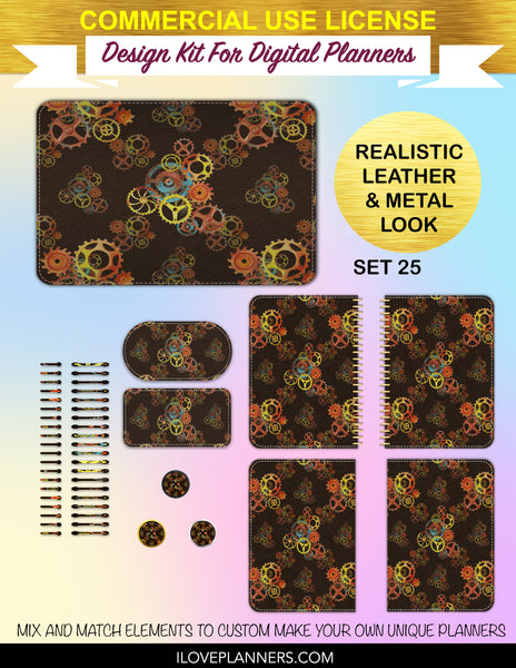 Steampunk Seamles Digital Paper Cover Kit for Digital Planners, Spirals, Coils, Customize Your Digital Planners, Commercial Use OK, Digital Planners, Digital Journals, Compatible for PC, Mac, CANVA. #141