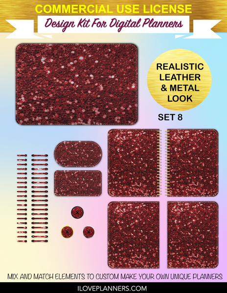 Large Glitter Cover Kit for Digital Planners, Spirals, Coils, Customize Your Digital Planners, Commercial Use OK, Digital Planners, Digital Journals, Compatible for PC, Mac, Canva. #122