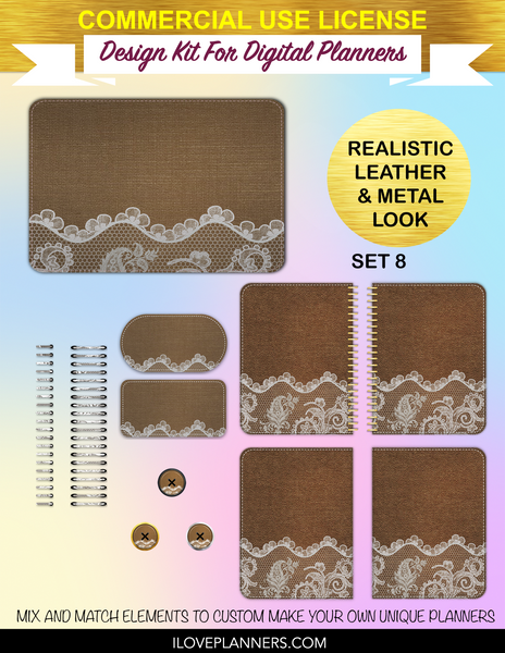 Lace & Linen Cover Kit for Digital Planners, Spirals, Coils, Customize Your Digital Planners, Commercial Use OK, Digital Planners, Digital Journals, Compatible for PC, Mac, Canva. #107