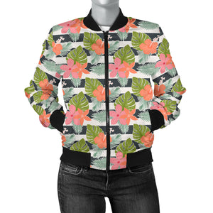 Sports Varsity Style Bomber Jacket Women (K2) Tropical Flowers