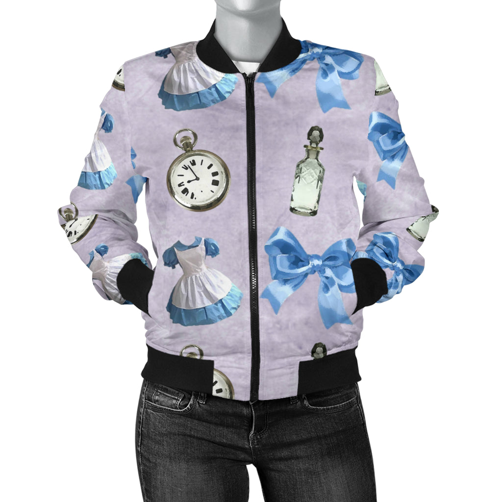 Sports Varsity Style Bomber Jacket Women (D1) Alice In Wonderland