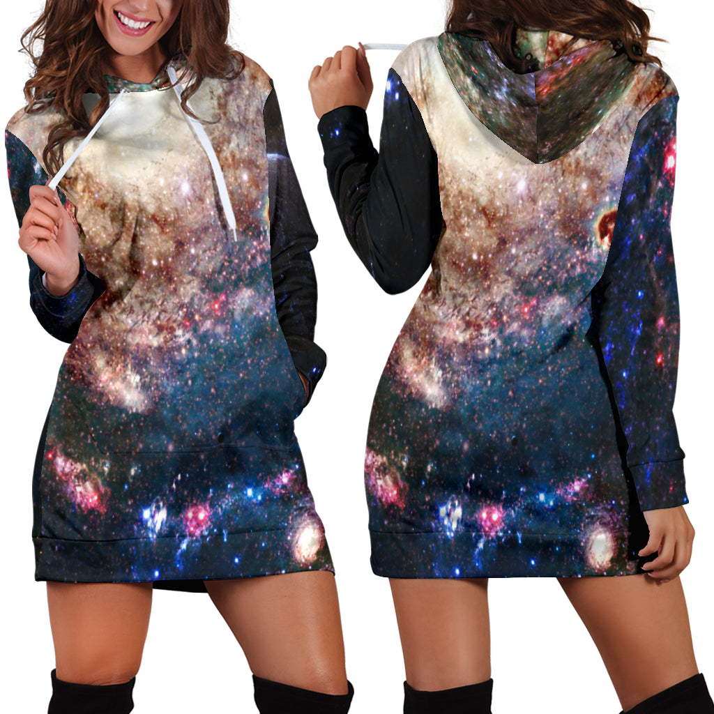 Studio11Couture Women Hoodie Dress Hooded Tunic Milky Way Galaxy Athleisure Sweatshirt