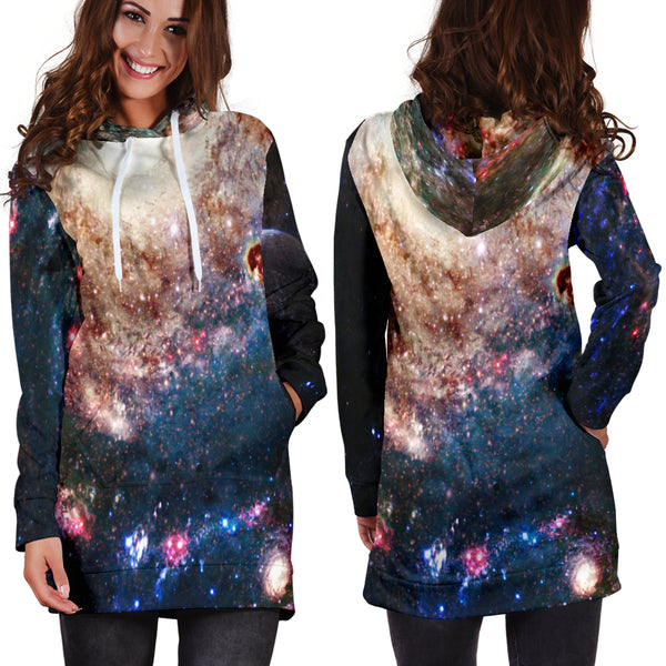 Studio11Couture Women Hoodie Dress Hooded Tunic Milky Way Galaxy Athleisure Sweatshirt