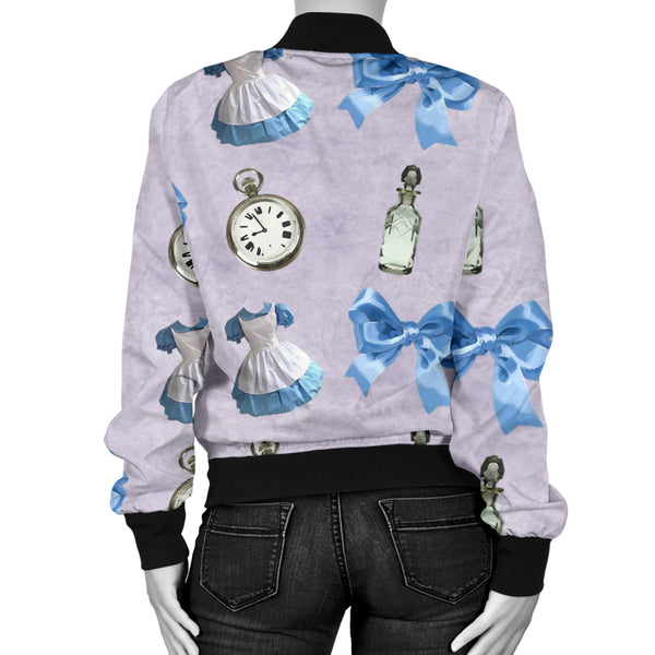 Sports Varsity Style Bomber Jacket Women (D1) Alice In Wonderland