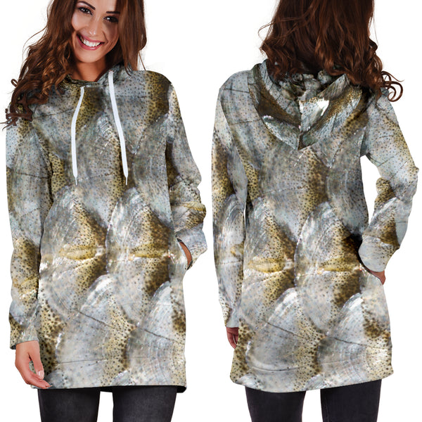 Studio11Couture Women Hoodie Dress Hooded Tunic Fish Scale Athleisure Sweatshirt