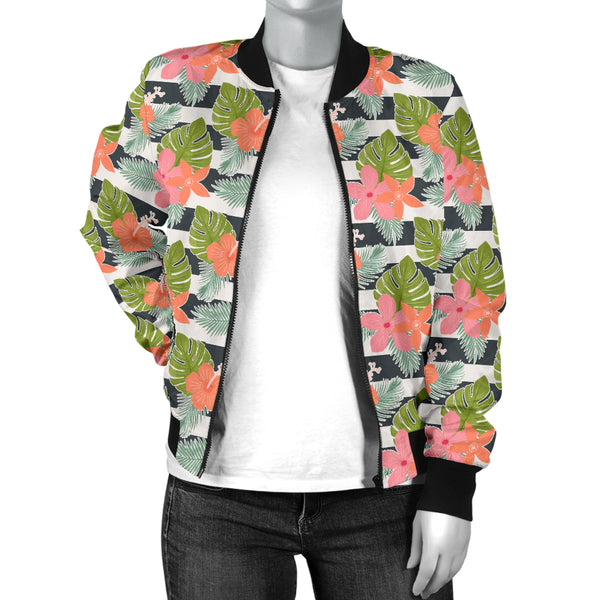 Sports Varsity Style Bomber Jacket Women (K2) Tropical Flowers