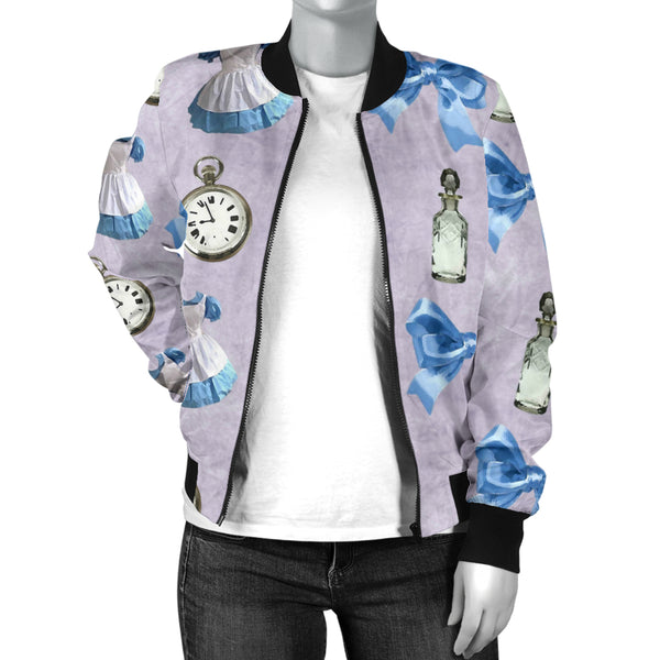 Sports Varsity Style Bomber Jacket Women (D1) Alice In Wonderland