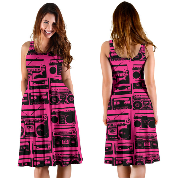 Women's Dress, No Sleeves, Custom Dress, Midi Dress, 80s Boombox 07