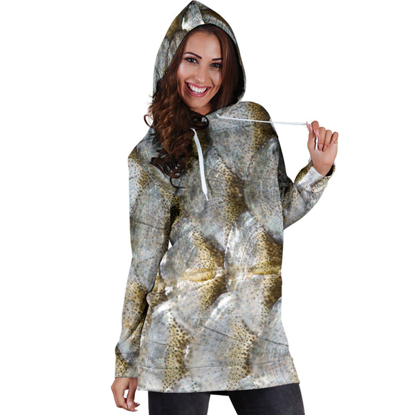 Studio11Couture Women Hoodie Dress Hooded Tunic Fish Scale Athleisure Sweatshirt