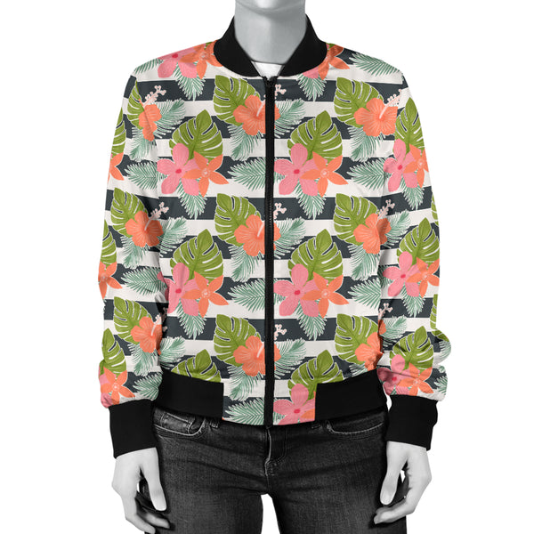 Sports Varsity Style Bomber Jacket Women (K2) Tropical Flowers