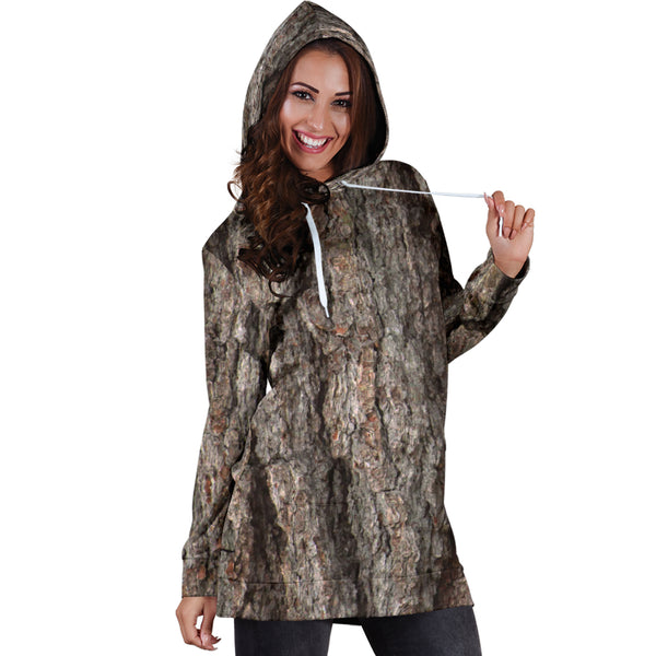 Studio11Couture Women Hoodie Dress Hooded Tunic Tree Bark Nature Athleisure Sweatshirt