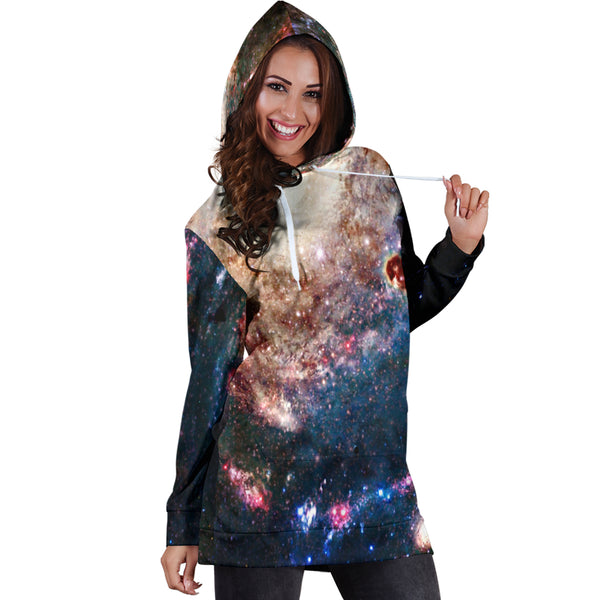 Studio11Couture Women Hoodie Dress Hooded Tunic Milky Way Galaxy Athleisure Sweatshirt