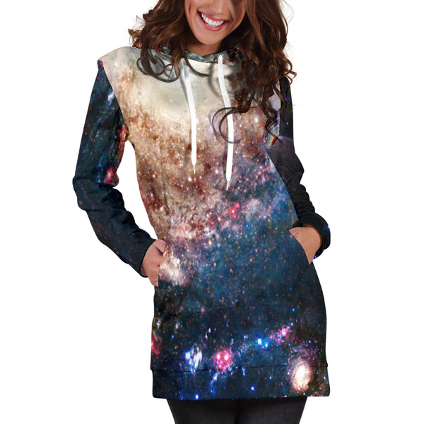 Studio11Couture Women Hoodie Dress Hooded Tunic Milky Way Galaxy Athleisure Sweatshirt