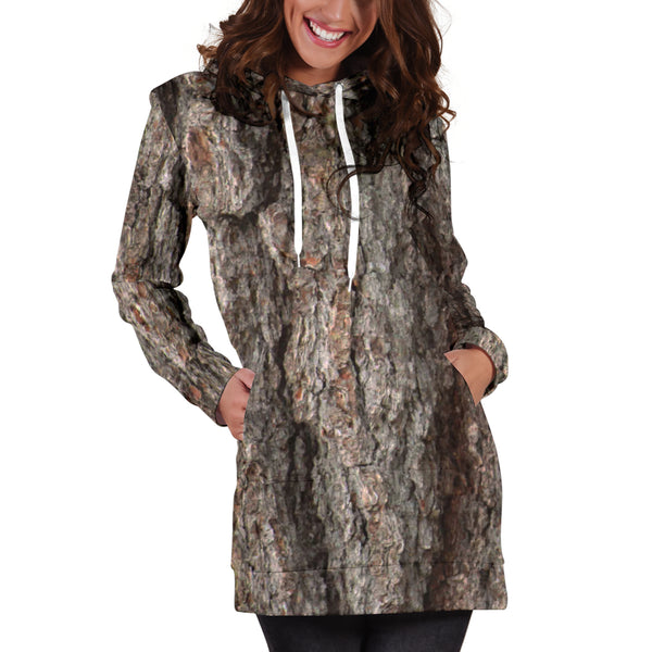 Studio11Couture Women Hoodie Dress Hooded Tunic Tree Bark Nature Athleisure Sweatshirt