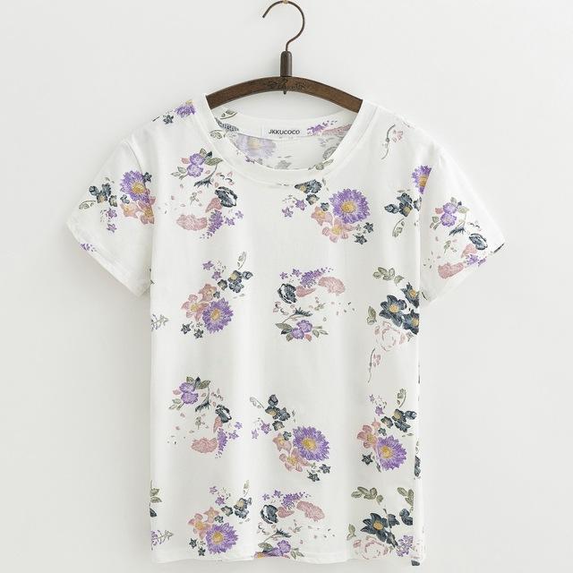 Shabby Chic Floral Printed All Over Short Sleeve Women'sTee T-Shirt Top, Color - J416C